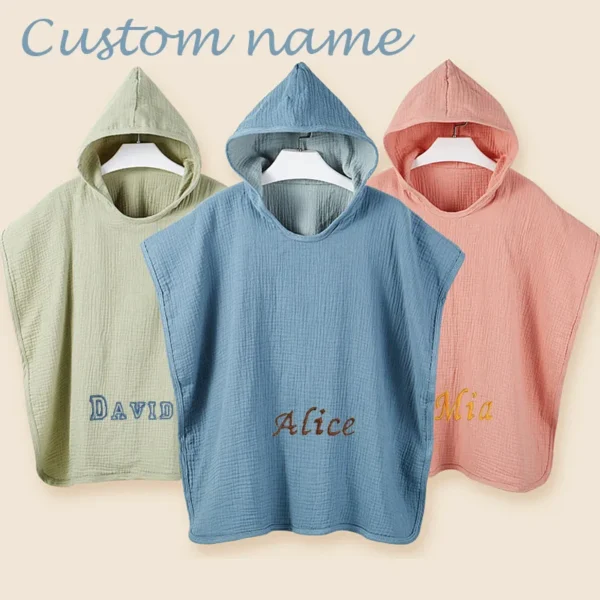 Personalized Name Customed Baby Kids Hooded Cape Sleeveless Poncho Outwear Beach Swimwear Coverup Bath Robe Towel Wrap Childrenn