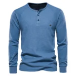 AIOPESON Waffle Henley T-Shirt Men Long Sleeve Basic Breathable Men’s Tops Tee Shirts New Autumn Solid Color T Shirt For Men
