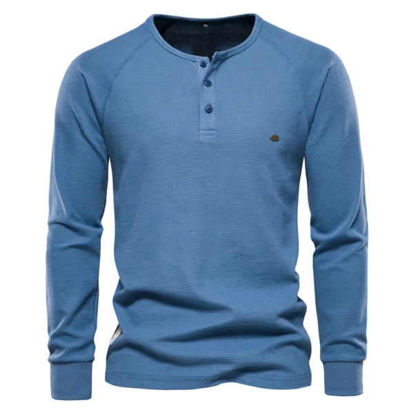 AIOPESON Waffle Henley T-Shirt Men Long Sleeve Basic Breathable Men’s Tops Tee Shirts New Autumn Solid Color T Shirt For Men