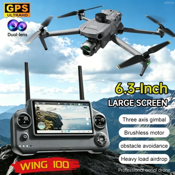 New Wing 100 GPS Drone UHD Camera 3-Axis Gimbal With Touch Screen Brushless Obstacle Avoidance Foldable Quadcopter Dron RC Toy