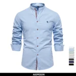 AIOPESON 100% Cotton Social Shirt Men Solid Color Long Sleeve High Quality Brand Shirt for Men Spring Stand Casual Men’s Shirts