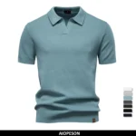 AIOPESON Men’s Summer Breathable Polo Shirt Short Sleeve Solid Color Casual Polo Shirts for Men Lightweight Stretch Polo ﻿