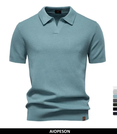 AIOPESON Men's Summer Breathable Polo Shirt Short Sleeve Solid Color Casual Polo Shirts for Men Lightweight Stretch Polo ﻿ 1