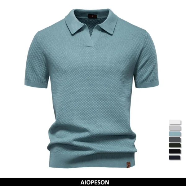 AIOPESON Men’s Summer Breathable Polo Shirt Short Sleeve Solid Color Casual Polo Shirts for Men Lightweight Stretch Polo ﻿