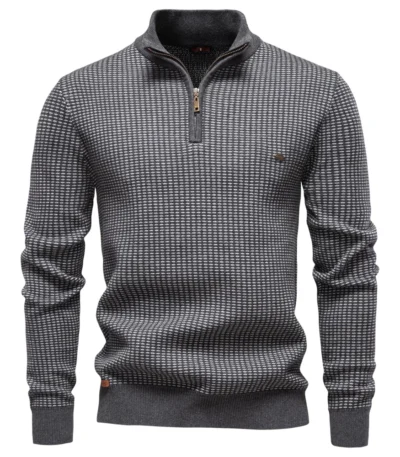 AIOPESON Classic Striped Knitwear Men Cotton Blend Sweater Mock Neck Warm Thickened Old Money Luxury Winter Sweaters for Men 1