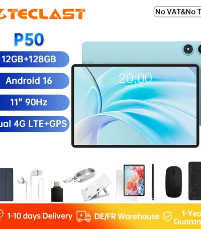 Teclast P50 Tablet 11" Android 16 90Hz Display T606 8-Core 12GB RAM (4GB+8GB) 128GB ROM 4G LTE GPS WiFi BT5.0 7000mAh Type-C 1
