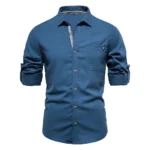 AIOPESON 100% Cotton Social Men’s Shirts Single Pocket Solid Color Long Sleeve Shirts for Men Turn-down Collar Blouse Spring Men