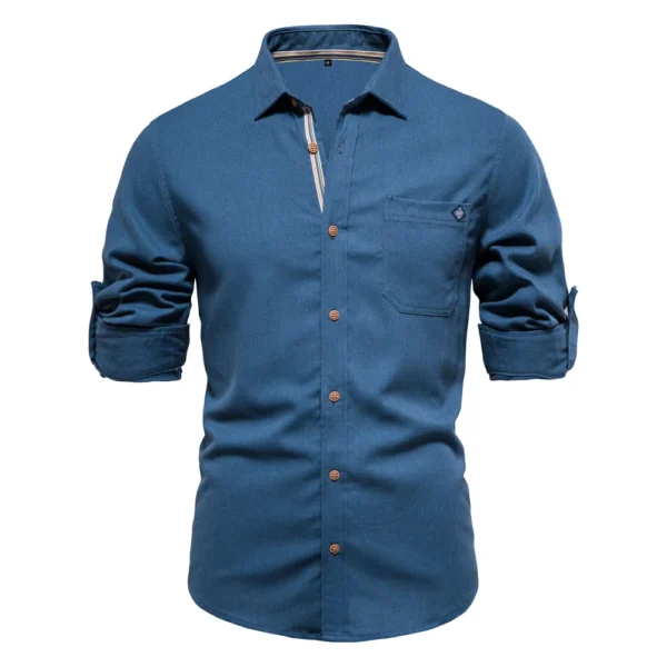 AIOPESON 100% Cotton Social Men’s Shirts Single Pocket Solid Color Long Sleeve Shirts for Men Turn-down Collar Blouse Spring Men
