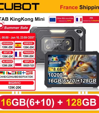 Cubot Tab KingKong Mini Android 15 Rugged Tablet 16GB(6+10) 128GB 10200mAh 8.68'' 90Hz Screen Camping Light 48MP Camera GPS Pad 1
