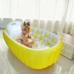 Inflatable Bathtub Pool for Sitting up, Blow up Portable Non-slip Baby Toddler Bathtub for Kids 0-6 Month, Yellow