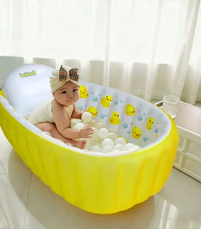Inflatable Bathtub Pool for Sitting up, Blow up Portable Non-slip Baby Toddler Bathtub for Kids 0-6 Month, Yellow