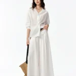 DUSHU Simple Casual Culottes Women Skirt Pants Wide Leg Loose Summer Elastic Waist Versatile Commuter White Trousers Trendy