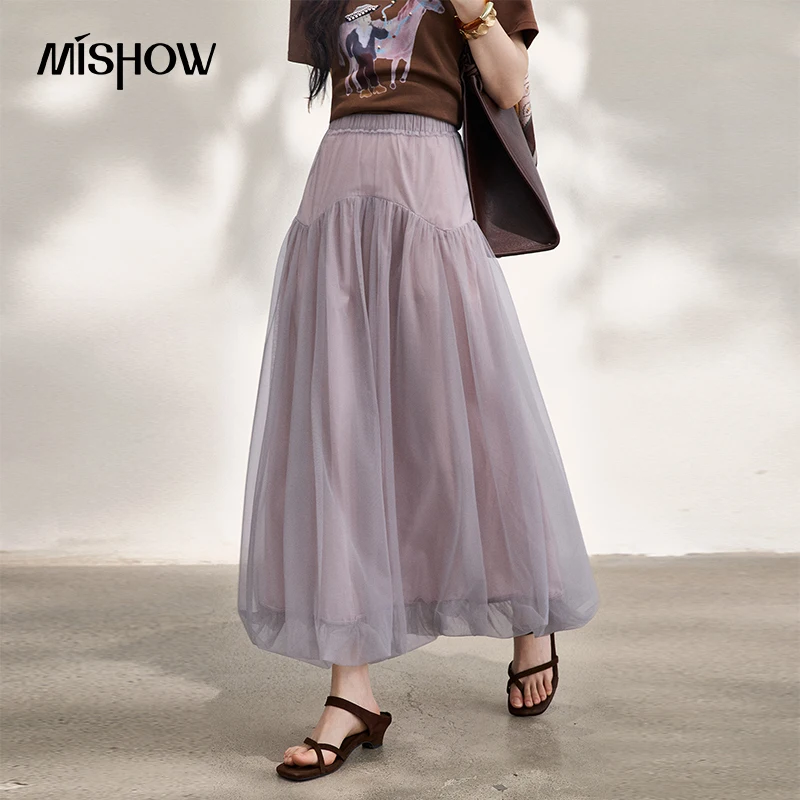 MISHOW Purple Design Slimming Skirt For Women 2026 Summer New Elastic Waist Fashionable Versatile Elegant Bud Skirt MXF25B2526 1