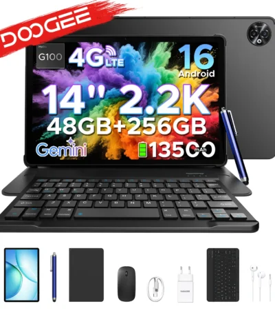 DOOGEE Tablet PC 2 in 1 Tab E3 Max Gmini AI 14 "screen 2.2K Battery mAh Android 16 48Go(8 + 40) 256 Go Helio G100 AI Tablet 1