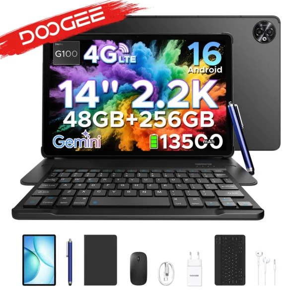 DOOGEE Tablet PC 2 in 1 Tab E3 Max Gmini AI 14 “screen 2.2K Battery mAh Android 16 48Go(8 + 40) 256 Go Helio G100 AI Tablet