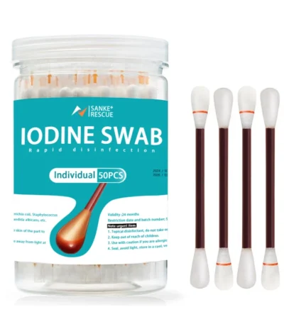 50PCS/Lot Medical Alcohol Disposable Emergency Cotton Stick Iodine Disinfected Swab First Aid kit home for Children Adults Baby 1