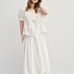 DUSHU Plus-Size Women’s Moonlight Poetry Summer Collection – Elegant Cut-Out Embroidery Skirt and Blouse Set 25DS88001+25DS88002