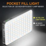 Portable Selfie Light Phone Fill Light 3000mAh Rechargeable Video Photography Light 120 LED 2500K-9000K Dimmable for Live Vlog
