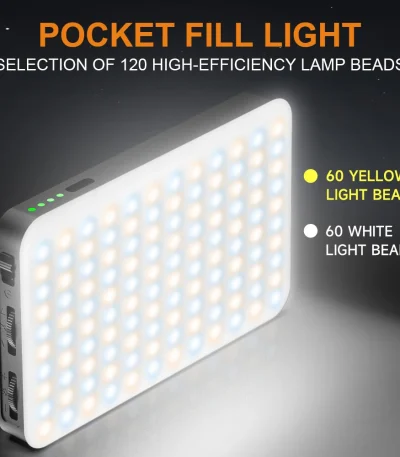 Portable Selfie Light Phone Fill Light 3000mAh Rechargeable Video Photography Light 120 LED 2500K-9000K Dimmable for Live Vlog