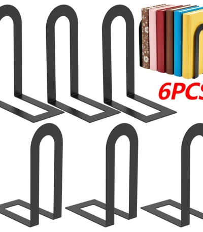 6Pcs Metal Bookends Set Compact Stable Book Holder Minimalist Book Stopper Desktop Storage Accessory for Home Office Decoration 1