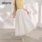 MISHOW Women’s Lightweight Chiffon Midi Skirt 2026 Summer Elastic High Waist A Line Flowy Soft Elegant Long Skirt MXF29B2556