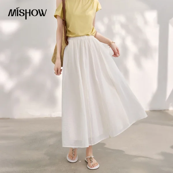 MISHOW Women’s Lightweight Chiffon Midi Skirt 2026 Summer Elastic High Waist A Line Flowy Soft Elegant Long Skirt MXF29B2556