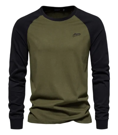 AIOPESON Men's T-shirts 100% Cotton Long Sleeve O-neck Pactwork Casual T shirts for Men New Spring Designer Tees Men Clothing 1