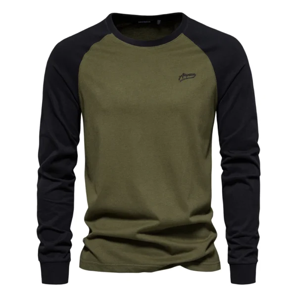 AIOPESON Men’s T-shirts 100% Cotton Long Sleeve O-neck Pactwork Casual T shirts for Men New Spring Designer Tees Men Clothing