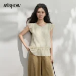 MISHOW Leisure 3D Rose Lace Blouse 2026 Summer New Fly Sleeve Ruffles Breathable French Gentle Temperament Women Top MXF24X2631