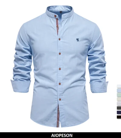 AIOPESON 100% Cotton Social Shirt Men Solid Color Long Sleeve High Quality Brand Shirt for Men Spring Stand Casual Men's Shirts 1