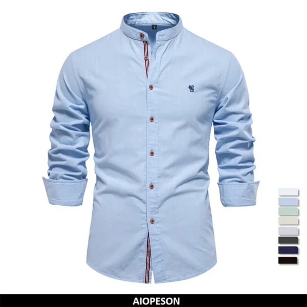 AIOPESON 100% Cotton Social Shirt Men Solid Color Long Sleeve High Quality Brand Shirt for Men Spring Stand Casual Men’s Shirts