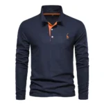 AIOPESON 2023 New Men’s Deer Embroidery Polo Shirts Solid Color Long Sleeve Social Business Male