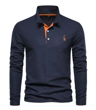 AIOPESON 2023 New Men's Deer Embroidery Polo Shirts Solid Color Long Sleeve Social Business Male 1