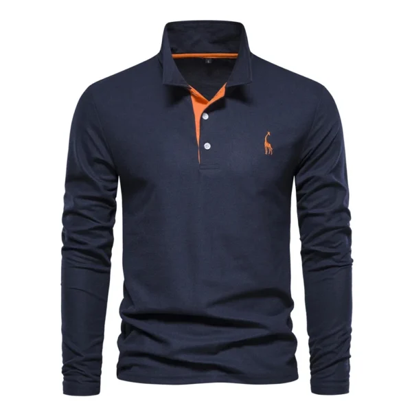 AIOPESON 2023 New Men’s Deer Embroidery Polo Shirts Solid Color Long Sleeve Social Business Male