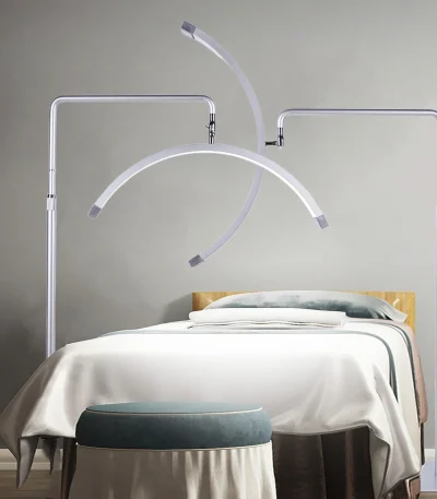 Fosoto 28inch 45W Silvery Multi-angle Rotation Half-Moon Light LED Floor Lash Lamp with Phone Clip For Eyelash Tattoo Salon