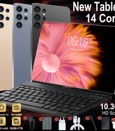 New Global 10.36 Inch Android 13 Tablet PC Trending Hot Item 14 Core Powerful CPU, 16GB Large Memory +1TB Storage, 20000mAh Super Big Battery, Full Support 5G Dual SIM & WiFi, Clear 16MP&32MP Cameras Slim Light Design for Travel Remote Work Streaming 1