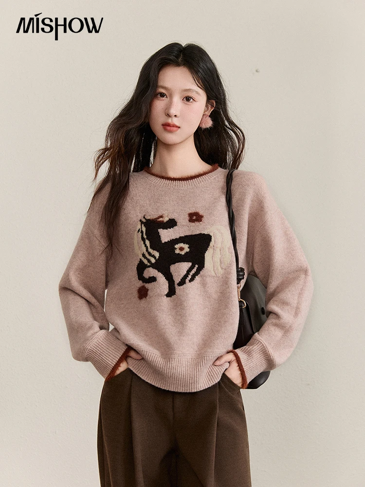 MISHOW Women’s Horse Pattern Knit Sweater Winter Crew Neck Sweaters Collar Cuffs Splice Contrasting Faux Mink Fur Top MXE94Z2863 MISHOW Women’s Horse Pattern Knit Sweater Winter Crew Neck Sweaters Collar Cuffs Splice Contrasting Faux Mink Fur Top MXE94Z2863