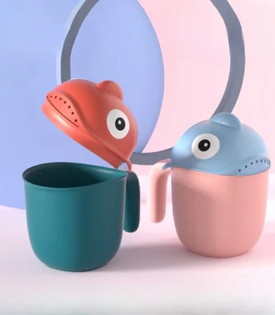 Cute Cartoon Kids Shampoo Cup Plastic Baby Shampoo Shark Cup Newborn Infant Baby Toddler Bathing Shampoo Shower Scoop 6.3inch