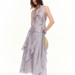 DUSHU [LineSculpt Series] Multi-Size Dress Series Acetate Shiny Slip Top & Acetate Skirt Fashion Set 2026 Summer New Set