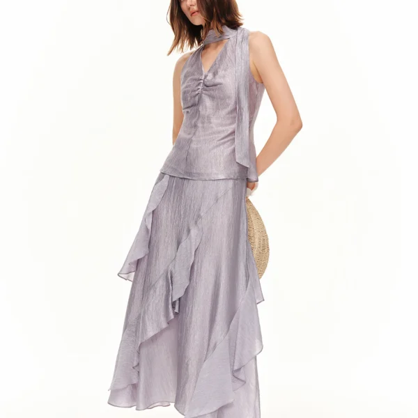 DUSHU [LineSculpt Series] Multi-Size Dress Series Acetate Shiny Slip Top & Acetate Skirt Fashion Set 2026 Summer New Set