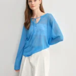 ​DUSHU Summer Relaxed Knit Cover-Up – Lightweight Drawstring Sun Protection Tunic Top with Casual Flowy Silhouette​
