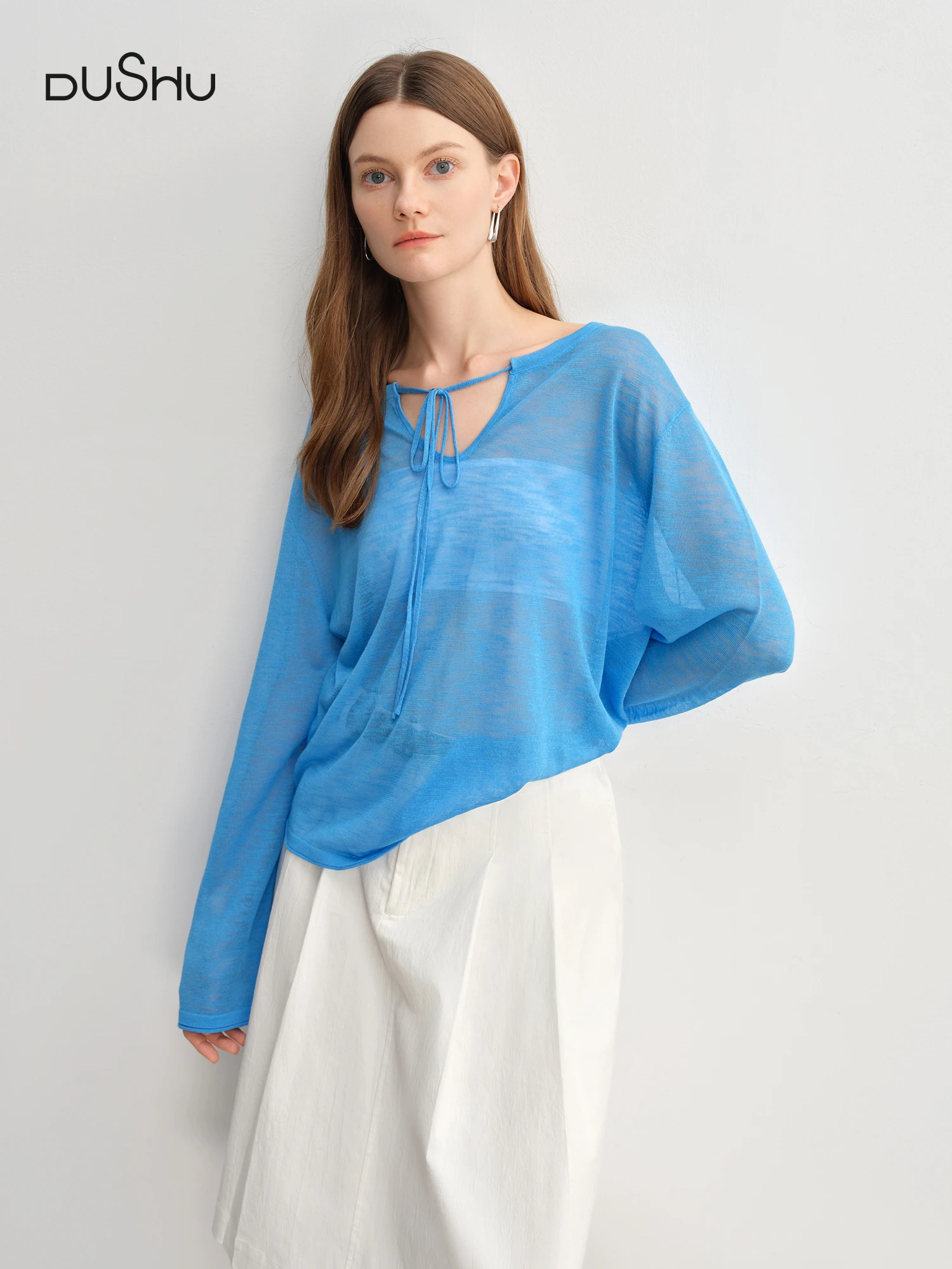 DUSHU Summer Relaxed Knit Cover-Up – Lightweight Drawstring Sun Protection Tunic Top with Casual Flowy Silhouette DUSHU Summer Relaxed Knit Cover-Up – Lightweight Drawstring Sun Protection Tunic Top with Casual Flowy Silhouette