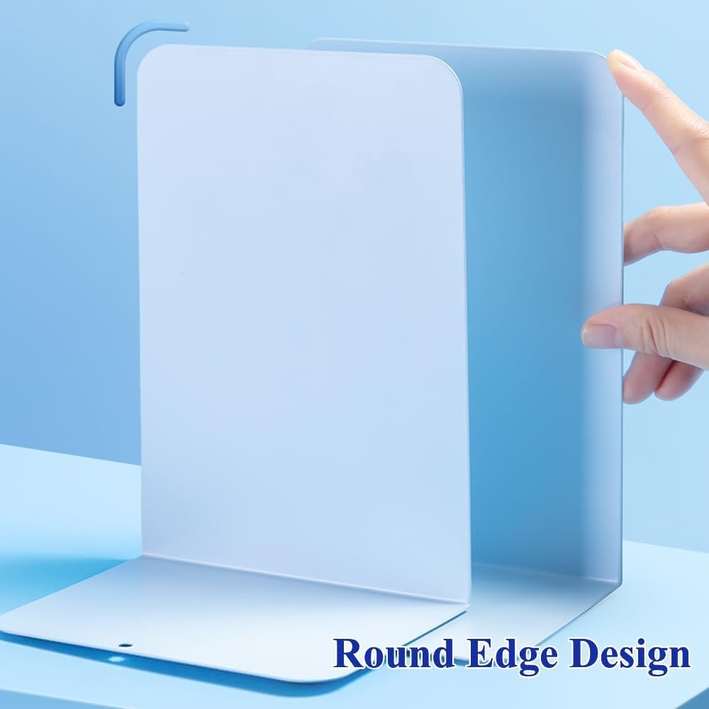 M&G Book Ends 1 Pair, Blue Large Metal Bookends for Shelves, L-Type Book Stopper for Heavy Books, Non-Skid Bookstand for Office Home School Supplies - Image 4