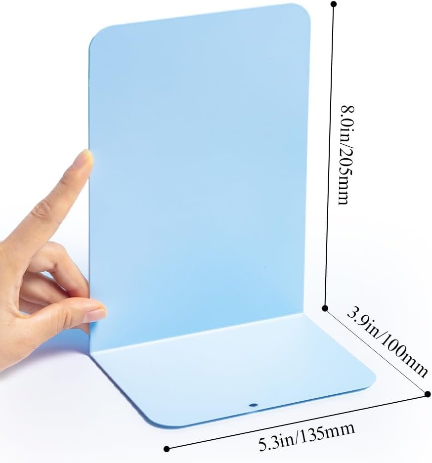 M&G Book Ends 1 Pair, Blue Large Metal Bookends for Shelves, L-Type Book Stopper for Heavy Books, Non-Skid Bookstand for Office Home School Supplies - Image 6