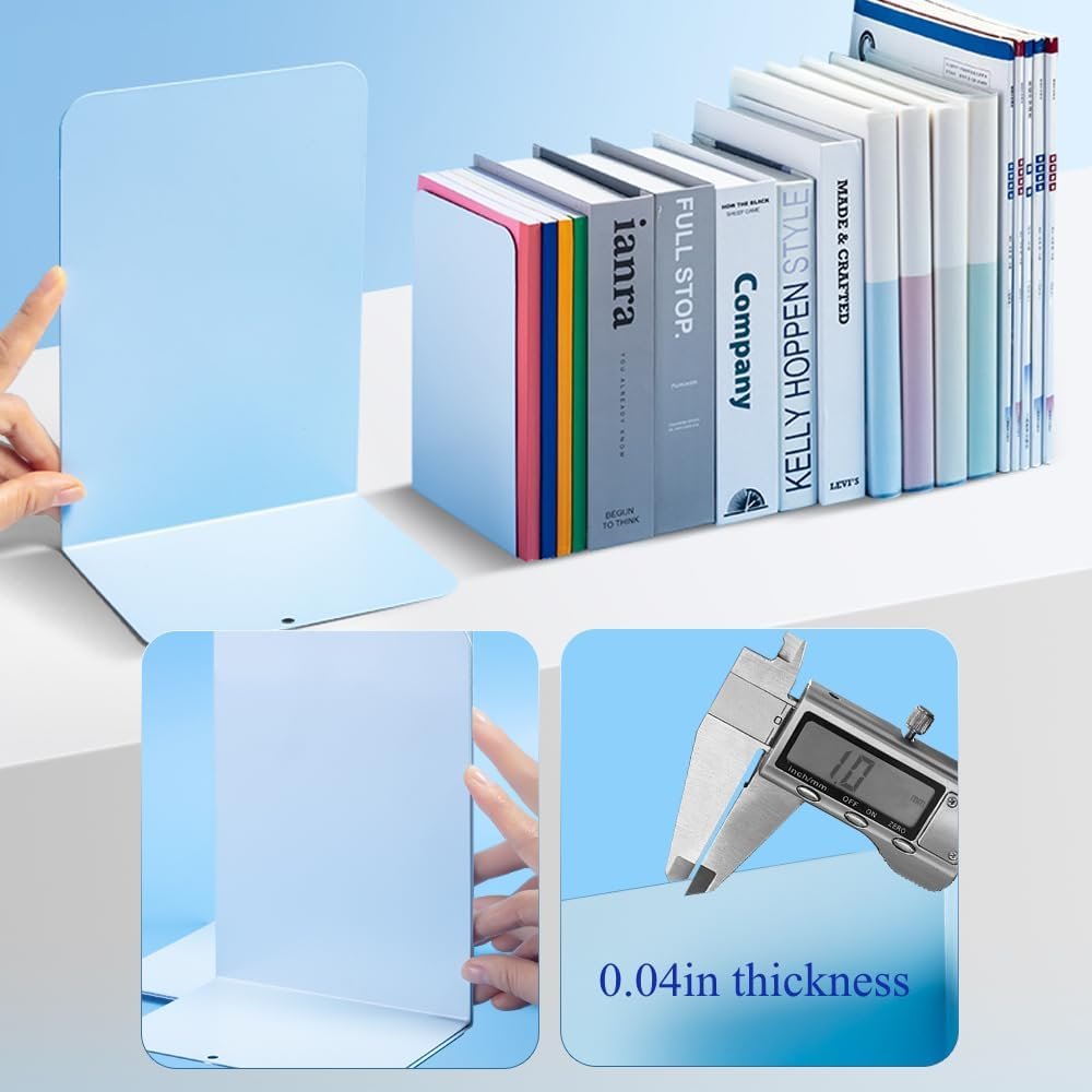 M&G Book Ends 1 Pair, Blue Large Metal Bookends for Shelves, L-Type Book Stopper for Heavy Books, Non-Skid Bookstand for Office Home School Supplies - Image 8