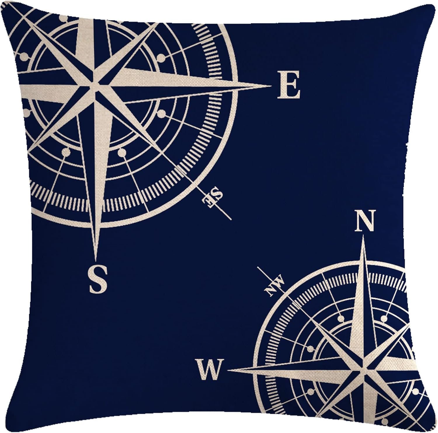 7COLORROOM Set of 4 Nautical Navy Blue Throw Pillow Covers Coastal Sailing Anchor/Compass Cushion Cover Coastal Beach House Decor Pillowcases 18”x18” for Sofa Couch Patio - Image 3