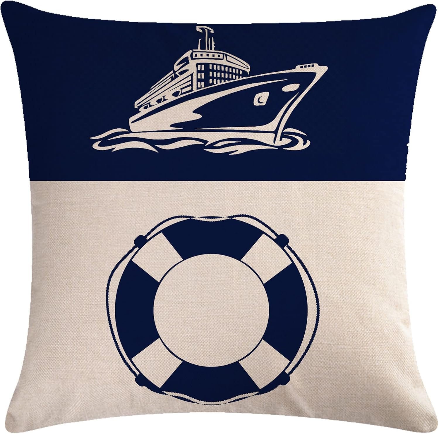7COLORROOM Set of 4 Nautical Navy Blue Throw Pillow Covers Coastal Sailing Anchor/Compass Cushion Cover Coastal Beach House Decor Pillowcases 18”x18” for Sofa Couch Patio - Image 5