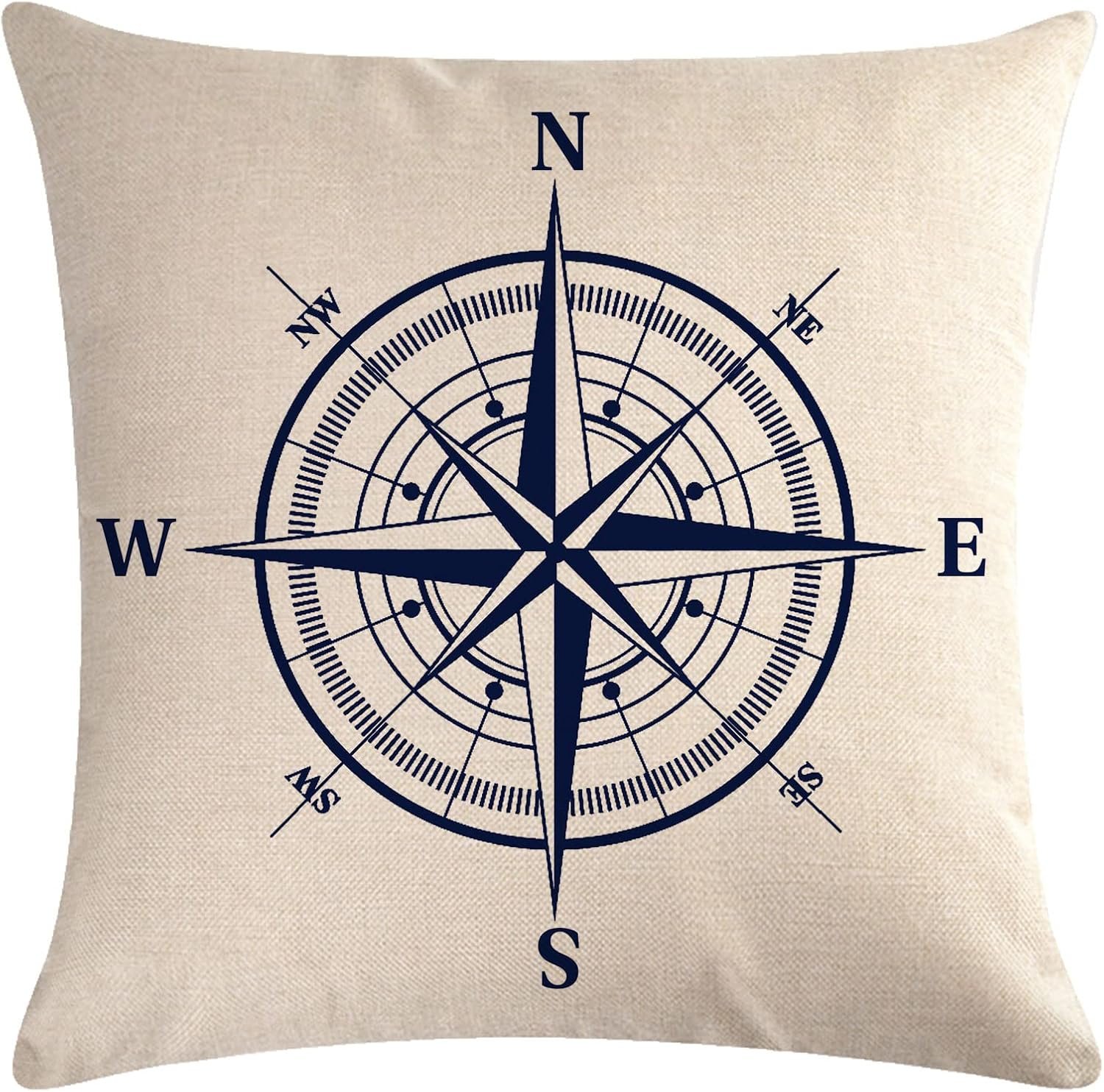 7COLORROOM Set of 4 Nautical Navy Blue Throw Pillow Covers Coastal Sailing Anchor/Compass Cushion Cover Coastal Beach House Decor Pillowcases 18”x18” for Sofa Couch Patio - Image 6