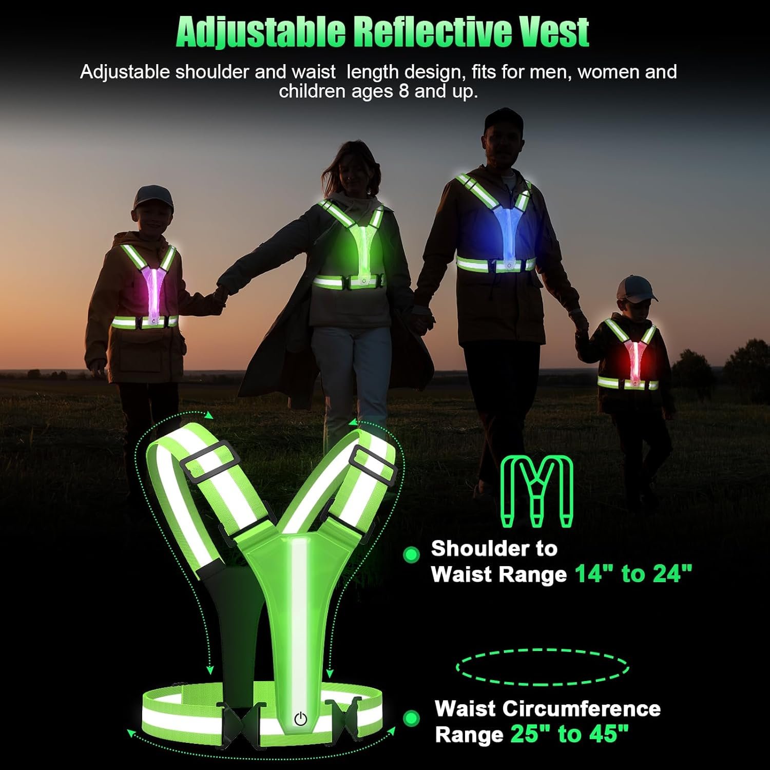 LED Reflective Vest Running Gear, 5 Colors Lights Up Running Vest for Night Walking Cycling Jogging, Adjustable Size for Men Women, Rechargeable and High Visible - Image 5