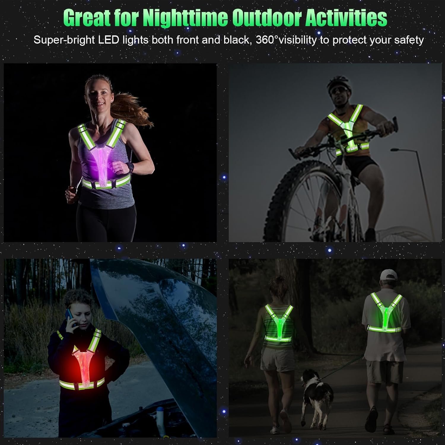 LED Reflective Vest Running Gear, 5 Colors Lights Up Running Vest for Night Walking Cycling Jogging, Adjustable Size for Men Women, Rechargeable and High Visible - Image 7